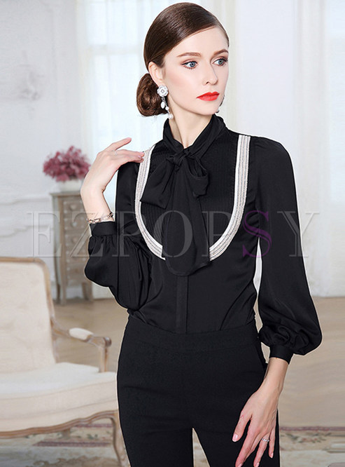 Black Court Bowknot Tied Blouse