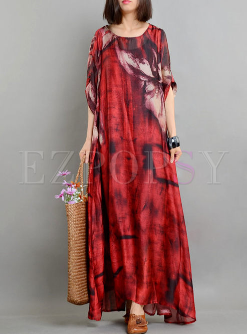 Red Ethnic Print Arcadian Shift Dress With Camis 