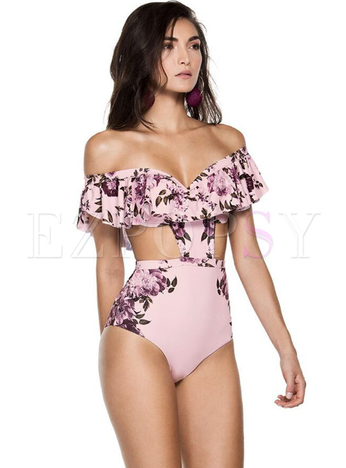 Sexy Floral Print Bandeau One Piece Swimsuit