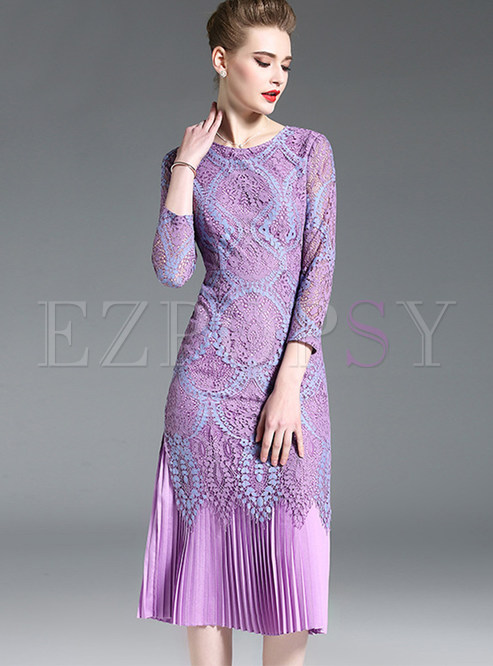 Elegant Lace Splicing Slim Midi Dress