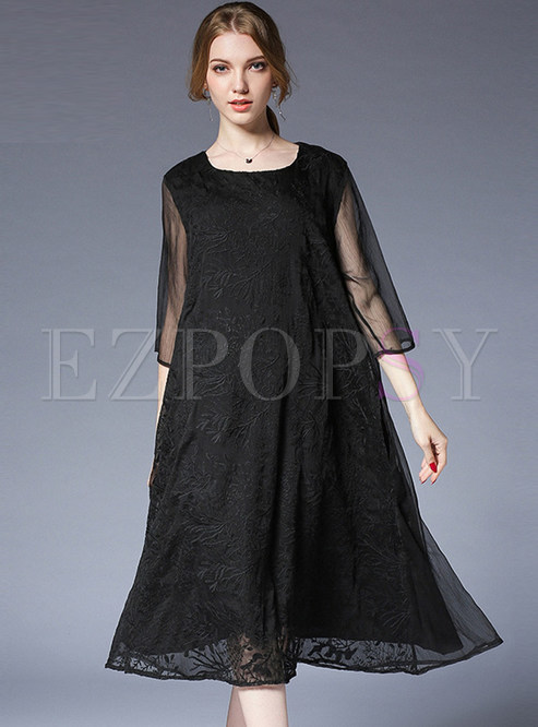 Dresses | Shift Dresses | Black Loose Silk Embroidered Shift Dress