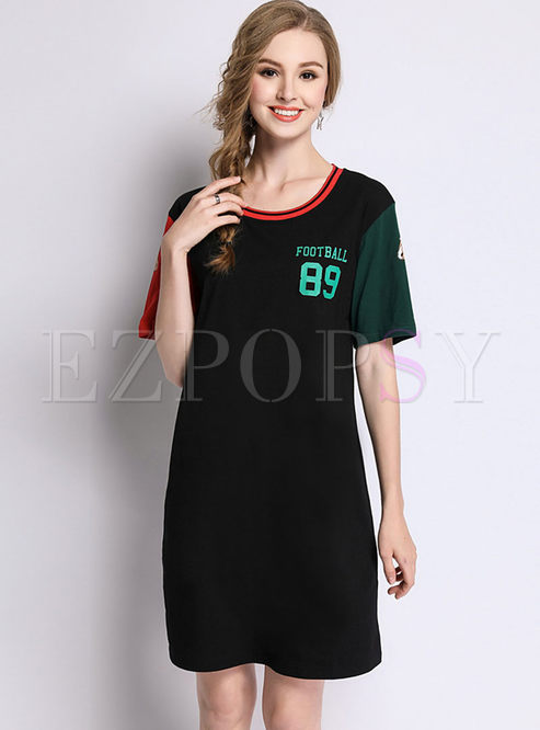 Brief Print Hit Color Plus Size T-shirt Dress