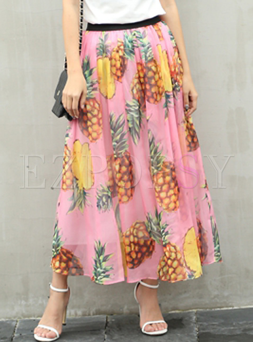 Fashion Pineapple Print A Line Skirt