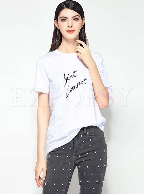 White Brief Loose Letter Design T-shirt