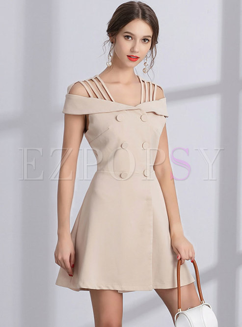 Elegant Off Shoulder Double-breasted A Line Dress