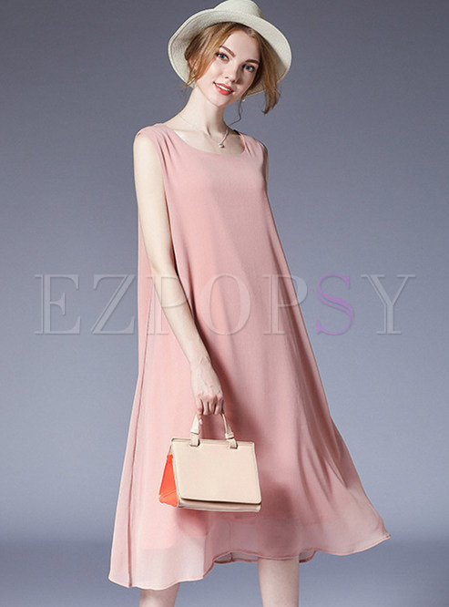 Pink Casual Sleeveless Midi Dress