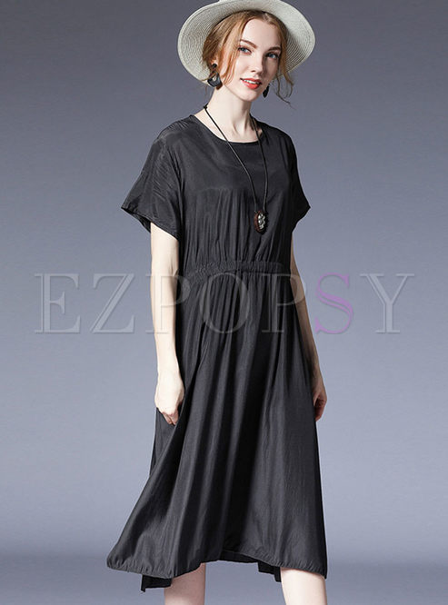 Black Loose Solid Color Shift Dress