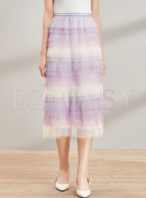 Fashion Elastic Waist Stitching Layered Skirt