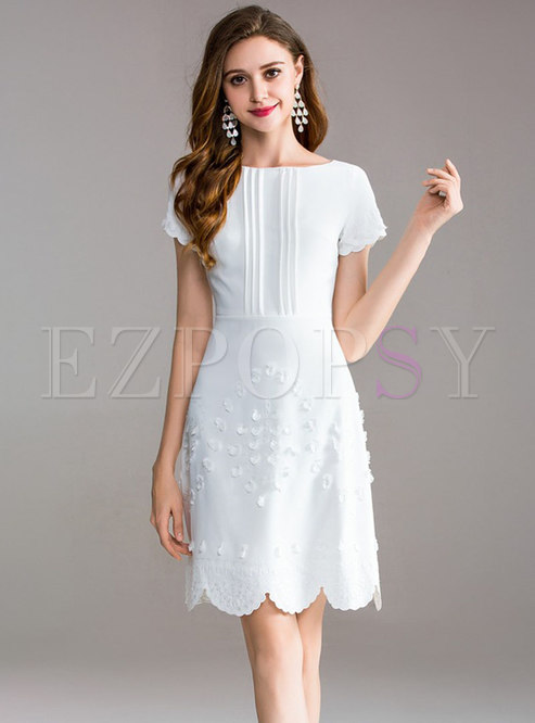 White Embroidery Tassel A Line Dress