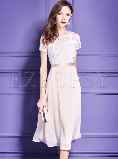 Dresses | Skater Dresses | Elegant Lace Embroidery Waist A Line Dress