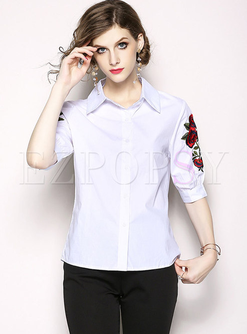 White Stereoscopic Rose Embroidery Blouse