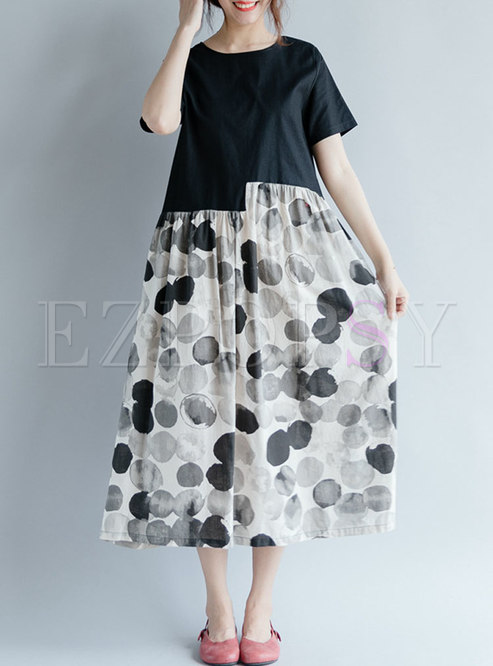 Black Dot Print Splicing Maxi Dress Dress