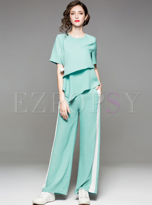 Green Casual Splicing Two-piece Outfits