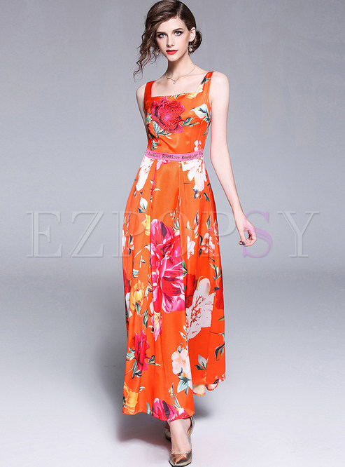 Dresses | Maxi Dresses | Orange Flower Print Maxi Slip Dress