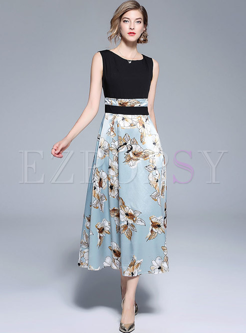 Dresses | Maxi Dresses | Floral Print High Waist Sleeveless Maxi Dress