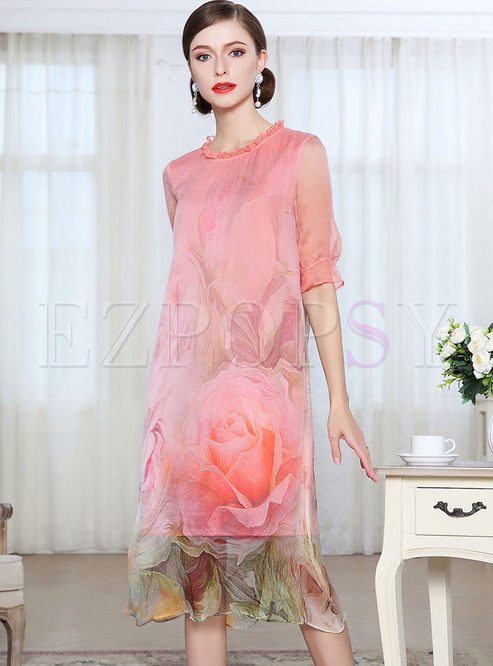 Dresses | Shift Dresses | Pink Print Half Sleeve Shift Dress With ...