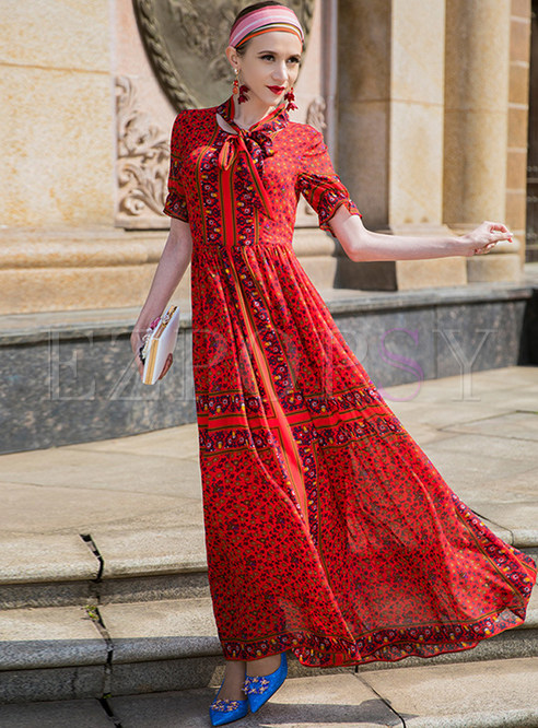 Dresses | Maxi Dresses | Red Floral Print Chiffon Maxi Dress
