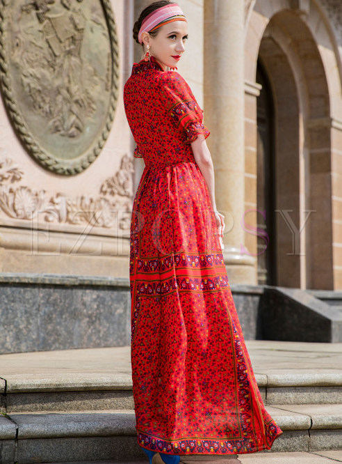 Dresses Maxi Dresses Red Floral Print Chiffon Maxi Dress 3921