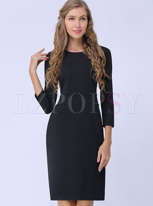 Black Elegant Three-quarter Sleeve Bodycon Dress