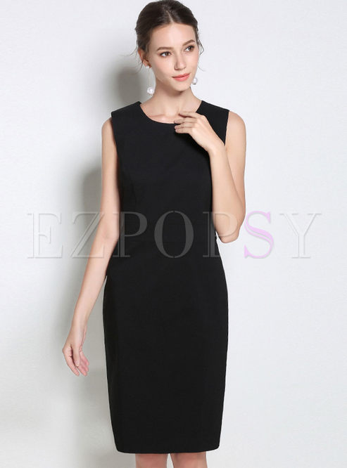 Sleeveless Solid Color Stitching Bodycon Dress