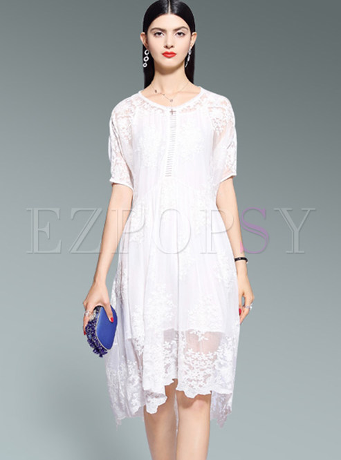 Dresses | Skater Dresses | White Hollow Out Embroidery A Line Dress