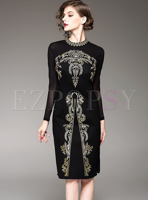 Dresses | Skater Dresses | Elegant Embroidery Mesh Perspective A-line Dress