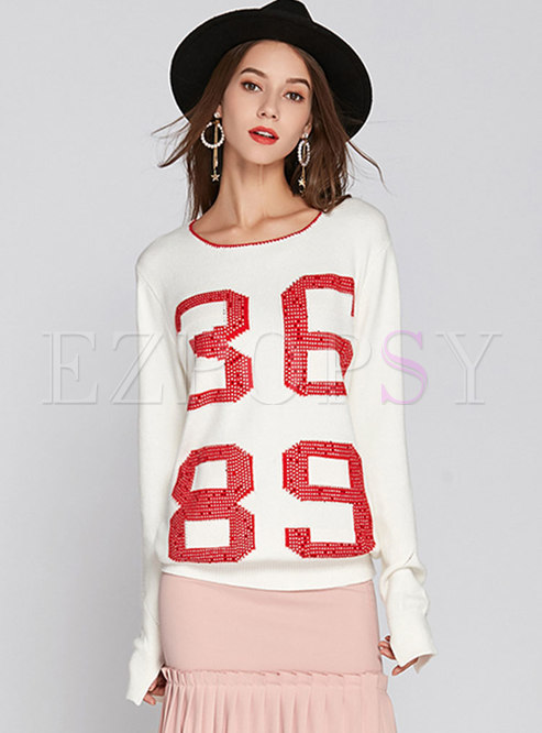 Number Hot Drilling Long Sleeve Sweater