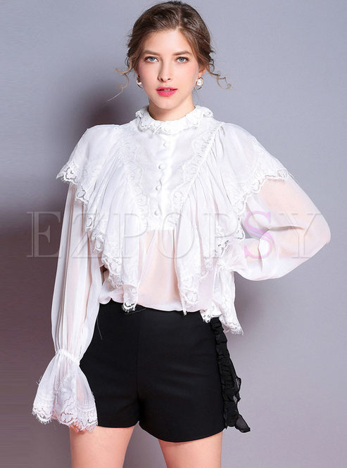 Tops | Blouses | White Elegant Lace Flare Sleeve Blouse