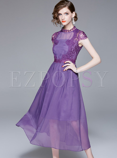 Dresses | Maxi Dresses | Purple Double-layered Gauze Splicing Dress