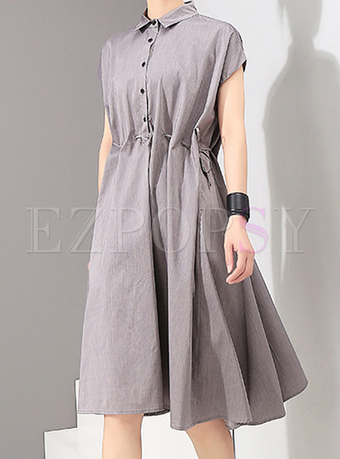 Grey Turn Down Collar Single-basted Dress