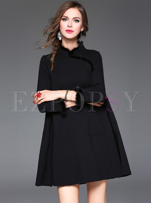 Solid Color Stand Collar Loose Dress