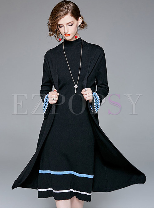 Fashion Flare Sleeve Knitted Cardigan Long Coat