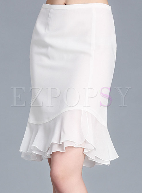 White High Waist Slim Splicing Skirt