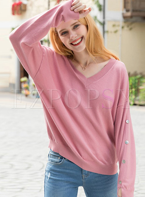 Bat Sleeve V-neck Hollow Out Sweater
