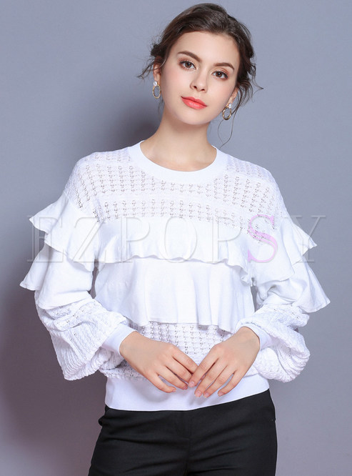 Lantern Sleeve Hollow Out Double-layered Top
