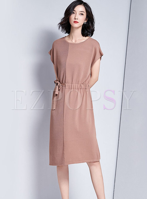 OL Pure Color High-Rise Pullover Knitted Dress