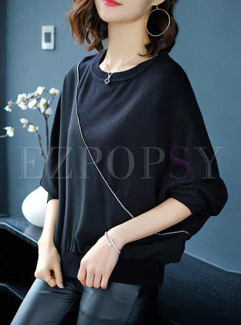 Casual Plus Size Bat Sleeve Knitted Sweater 
