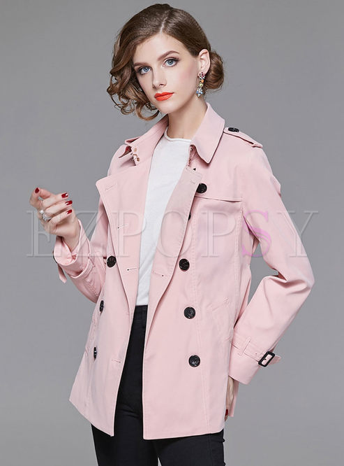 Pink Double-breasted Belted Slim Trench Coat
