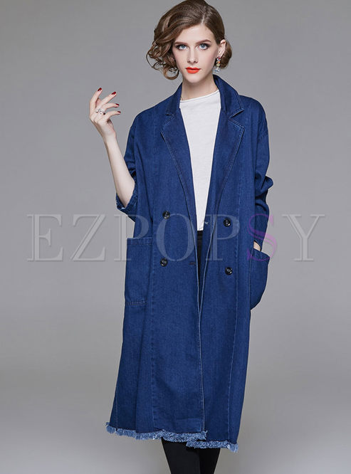 Denim Double-breasted Lapel Rough Selvedge Trench Coat
