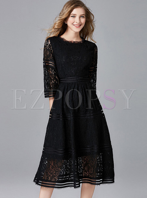 Dresses | Skater Dresses | Stylish Half Sleeve Plus Size Lace Dress