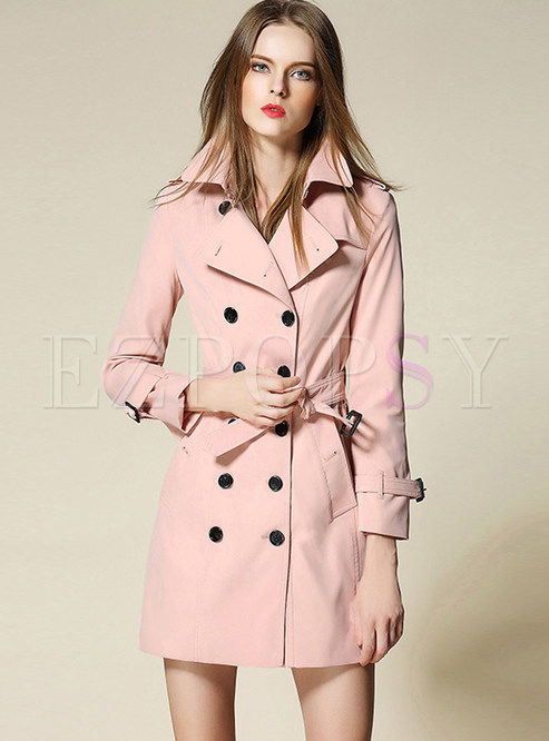 Fashion Tie-waist Pocket Double-breasted Trench Coat