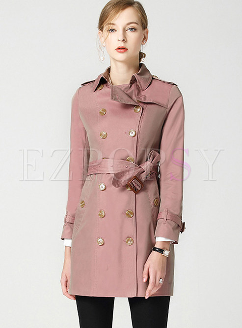 Outwear | Trench Coats | Fashion Notched Bowknot Belted Pocket Trench Coat