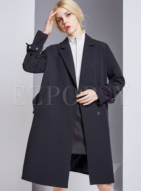 Outwear | Trench Coats | Loose Black Turn Down Collar Trench Coat