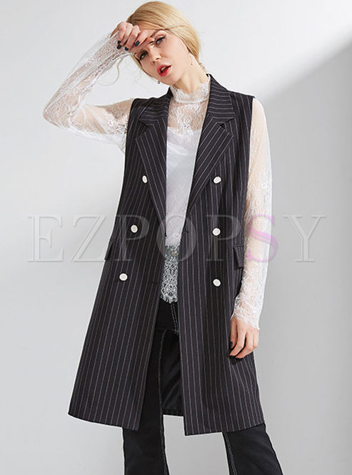 Trendy Striped Double-breasted Pocket Vest