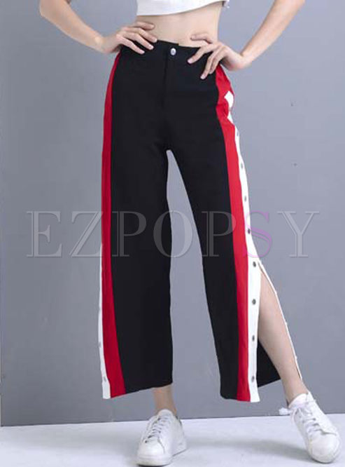 Casual Striped Splicing Drilling Slit Wide Leg Pants