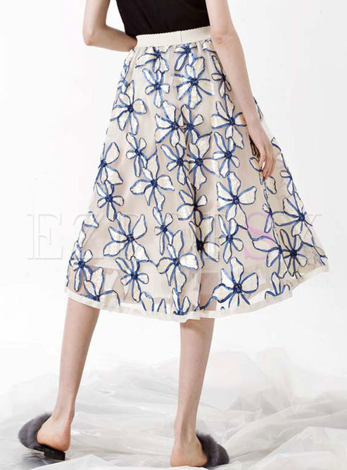 Skirts | Skirts | Elastic Waist Stereoscopic Flower Gauze Skirt