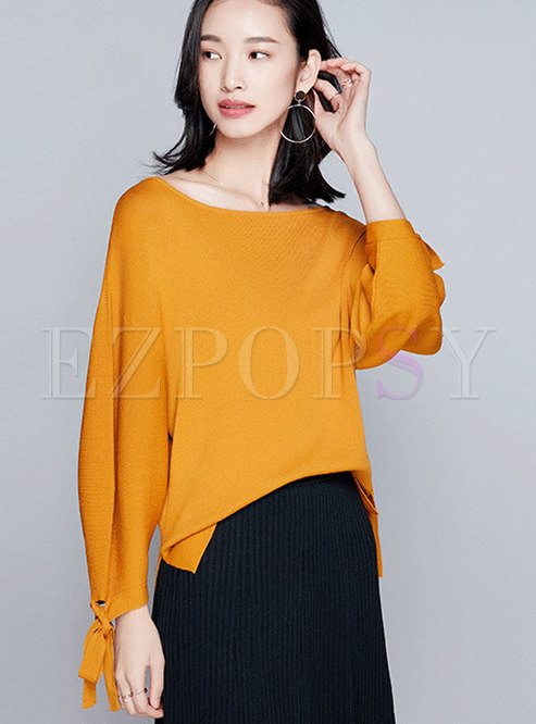 Chic Ginger Long Sleeve Sweater With Bowknot