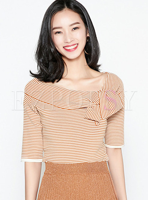 Slash Neck Color-block All Matched Knitted Top