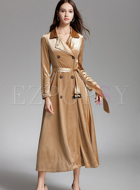 Chic Lapel Double-breasted Slim Long Trench Coat