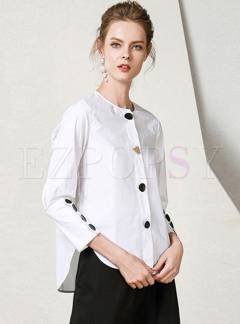 Tops | Blouses | White Three Quarters Sleeve Single-breasted Blouse